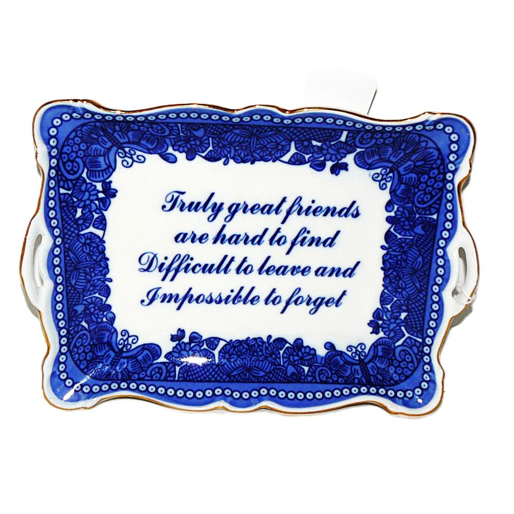 Godinger & Co. Truly Great Friends Porcelain Decor Tray Blue Floral Design Vtg